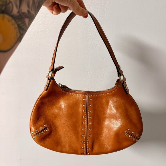 VINTAGE Michael Kors Tan Leather Studded Hobo Bag - Y2K Boho - Picture 1 of 4